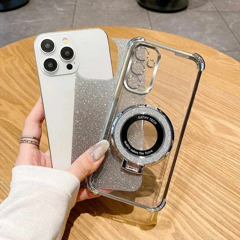 Luxury with bracket Glitter Case For Samsung Galaxy A06 A05 A05S A14 A15 A16 A25 A26 A56 A34 A35 A36 A52 A53 A54 A55 Case Holder - náhled 5