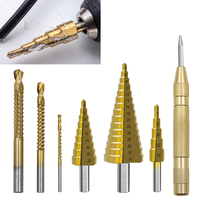 7PCS Center Punch Set Step Drill Bit Saw Drill Bit Set for Woodworking Metal Core Hole Opener Triangular Shank Drill Bit