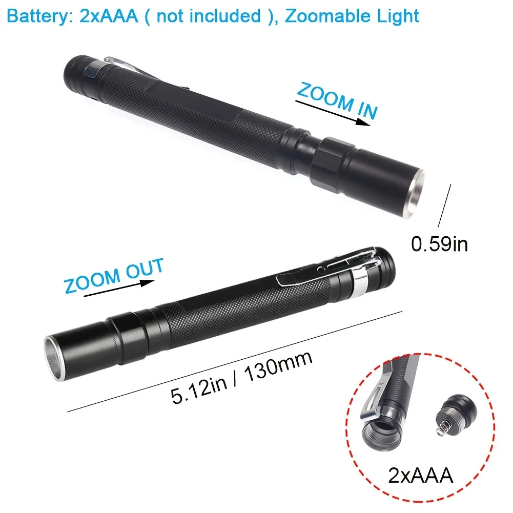 Mini Portable LED Zoomable Pen Light Pocket Handheld Flashlight Cap Lantern Torch for Camping Outdoor Emergency Hiking