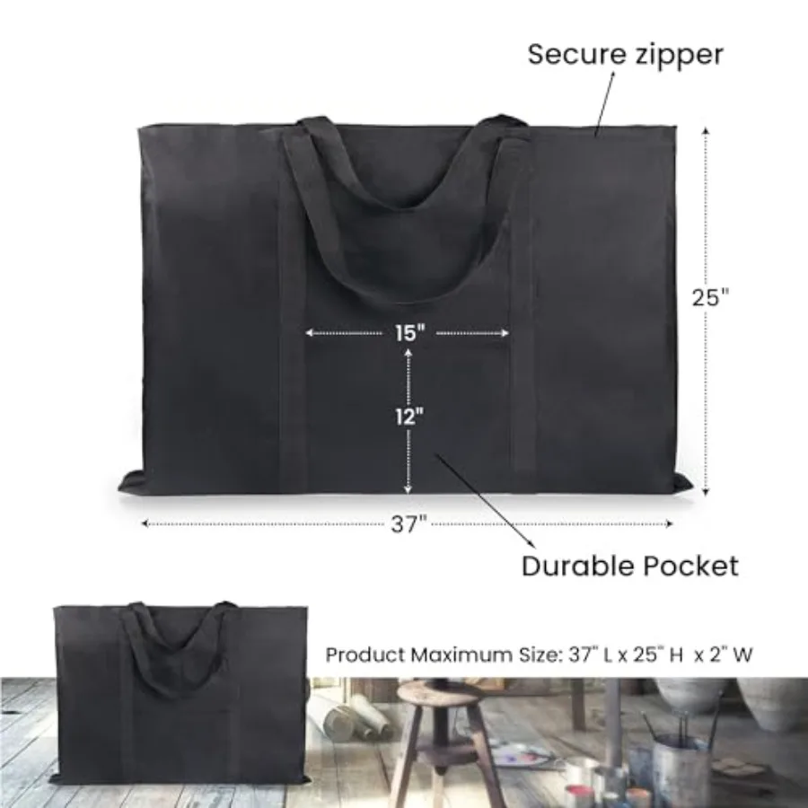 حقيبة حمل JJRING Dacron خفيفة الوزن بمحفظة فنية مقاس 25 بوصة × 37 بوصة لـ 24 بوصة × 36 بوصة حقيبة تخزين سوداء مثالية لعرض الملصقات