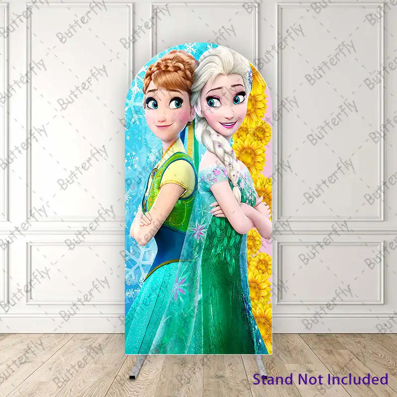 Salju Anna Elsa putri Sunflower Disney Frozen kustom lengkungan foto penutup latar belakang pesta ulang tahun anak perempuan dekorasi latar belakang