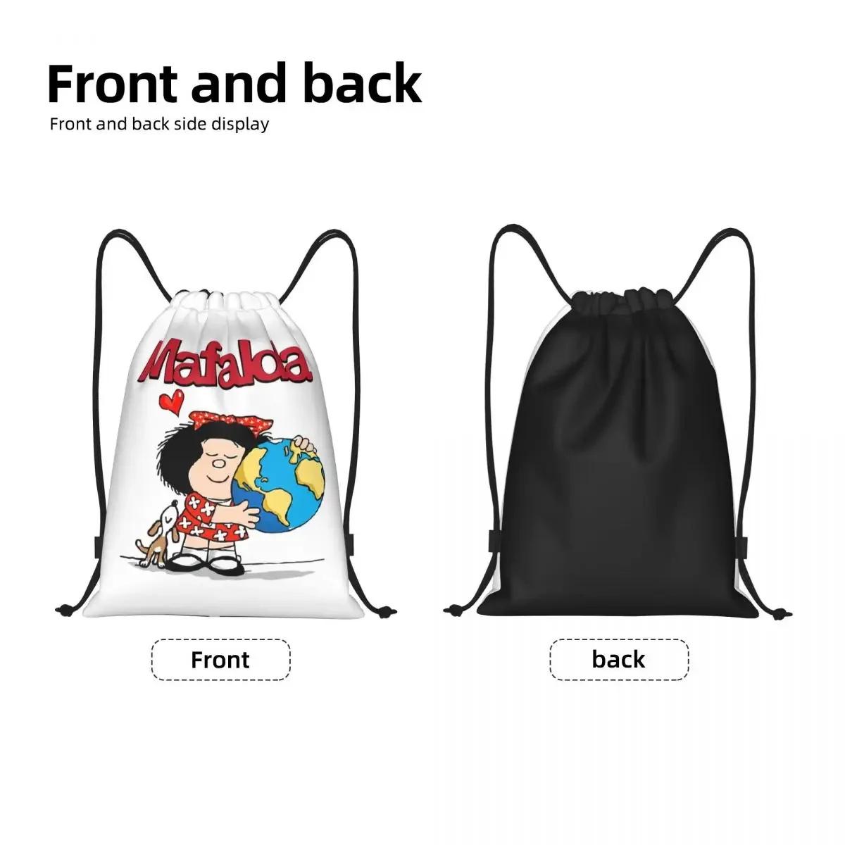 Mafalda En Haar Puppy Trekkoord Rugzak Vrouwen Mannen Gym Sport Sackpack Draagbare Quino Strip Cartoon Boodschappentas Zak