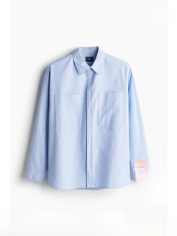 

Мужская повседневная рубашка H&M с длинным рукавом, свободного кроя, легкая, для весны, осени и зимы, из хлопка, с воротником-стойкой