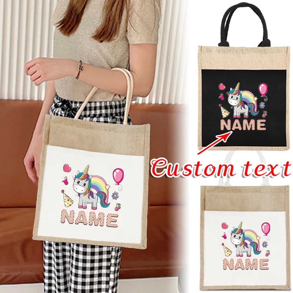 اسم التخصيص الشخصي حقيبة يد نسائية حقيبة تسوق صديقة للبيئة حقيبة كتف صيفية للسفر والشاطئ