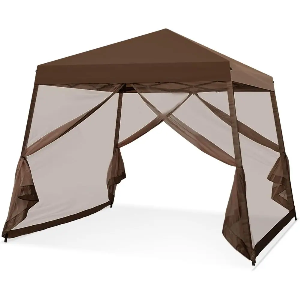 10x10 Slant Leg Easy Setup Up Tent with Mosquito Netting 64 sqt o Shade, Brown