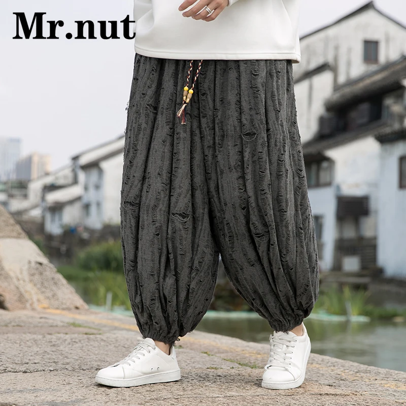 

Mr.nut Broken Hole Design Loose Jogger Pants Summer Stylish Men's Clothing Oversize Baggy Lantern Pants Hip Hop Street Clothes