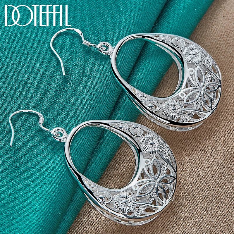 DOTEFFIL 925 Sterling Silver Charm Butterfly Hollow Drop Earrings For Women Lady Wedding Engagement Party Fashion Jewelry