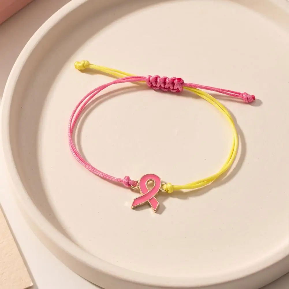 Decorative Charity Gifts Adjustable Ribbon Bracelet 2 Pcs Breast Cancer Awareness Bracelets Adjustable Braided String for Women