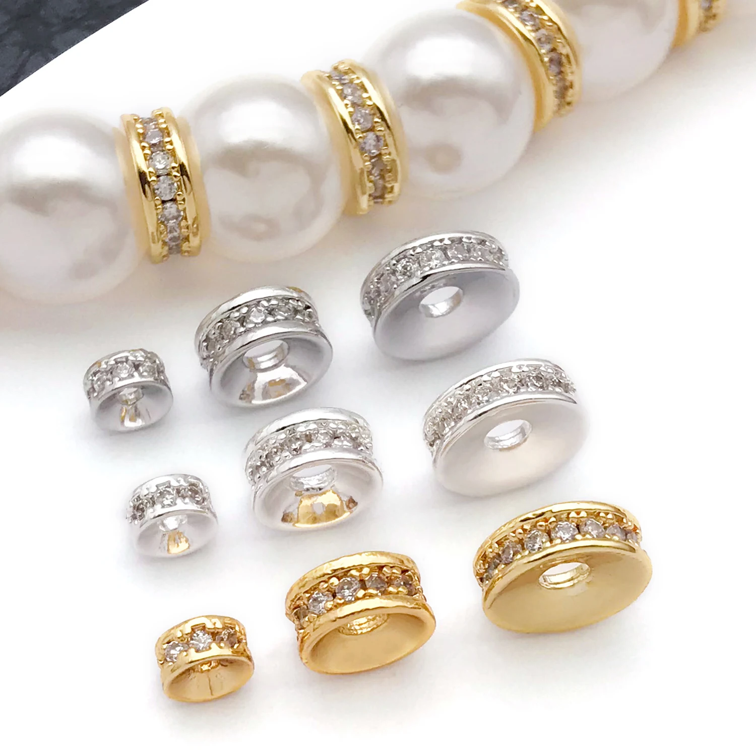 2pcs 4/6/8mm 18K Gold Plated Brass Rhinestone Rondelle Spacer Beads For Jewelry Making Bracelet Necklace DIY Accessories