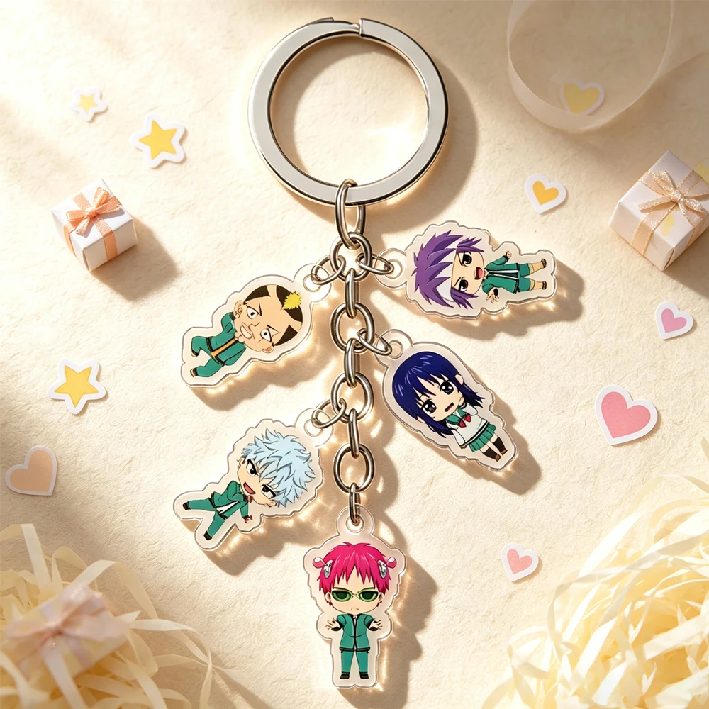 Anime The Disastrous Life of Saiki K. Saiki Kusuo Key Chain Decorations Keychain Backpacks Pendant Acrylic Keyring Gifts