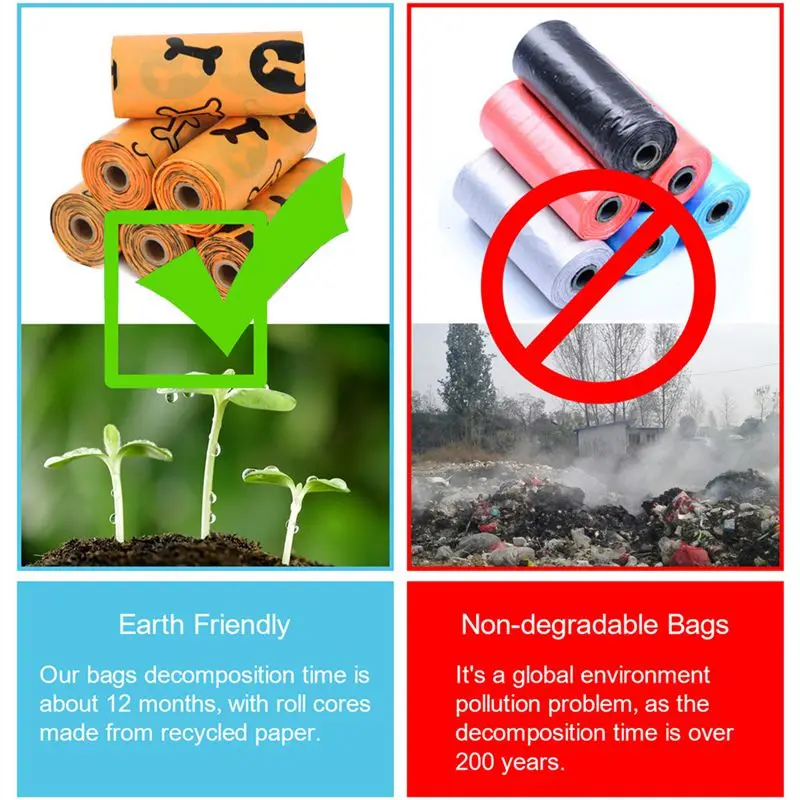 EPI Biodegradable Pet Garbage Bags Cat Dog Poop Waste Bag Dispenser Set Outdoor Portable Perro Cleaning Poo Pick-Up Trash Tool