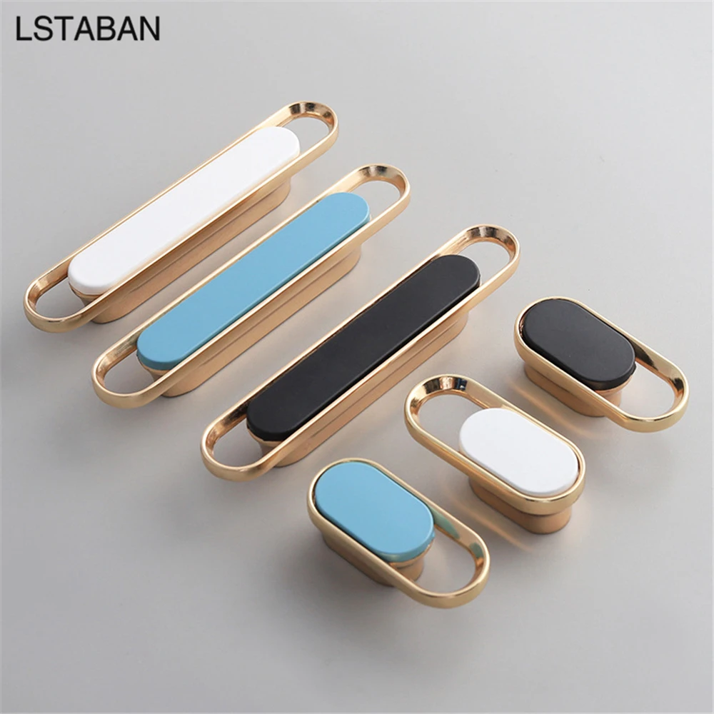 Luxury Nordic Gold Black Kitchen Cabinet Door Handles Wardrobe Drawer Knobs Zinc Alloy Simple Furniture Hardware Home Decoration