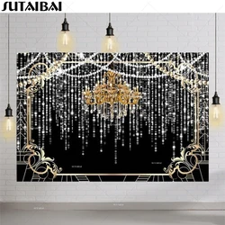 Great Gatsby Theme Birthday Party Photography Background Black Golden Line Tassel Bokeh Customize Birthday Party Decor Backdrops