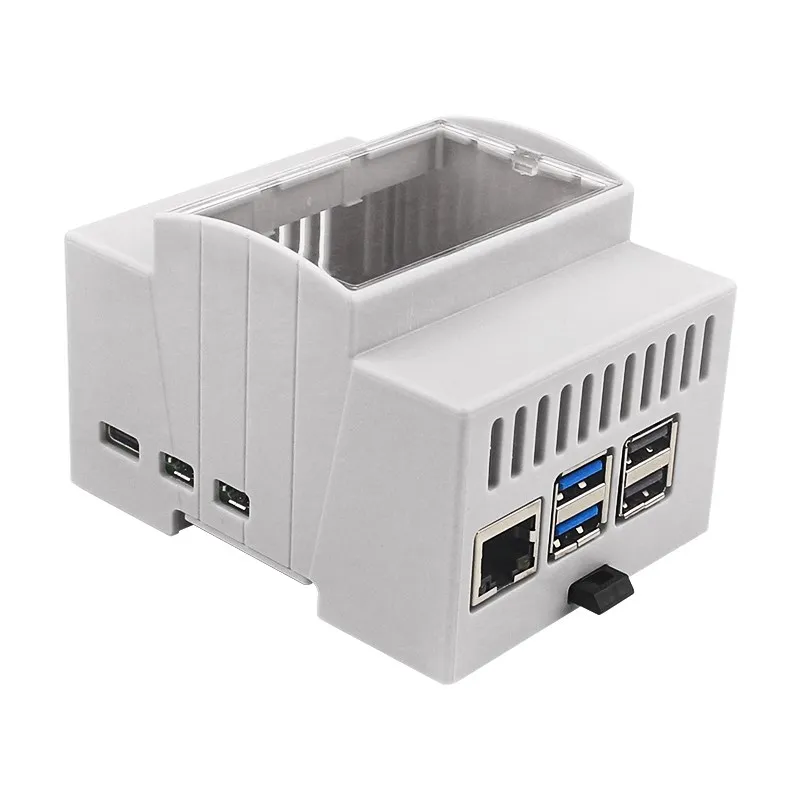 Raspberry Pi 5 ABS Case DIN Rail Box Injection Moduling Protection Shell Optional Cooling Fan for Raspberry Pi 5