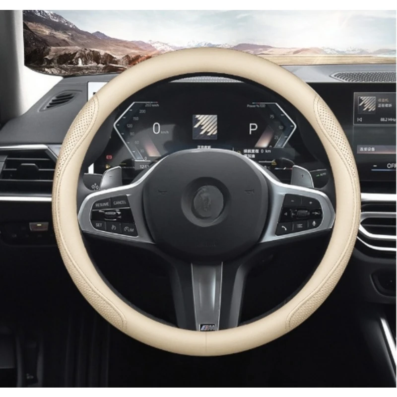 Suitable for BMW 3 5 7 X1 X2 X3 X4 X5 X6 X7 steering wheel cover universal  Leather Four Seasons Diameter38cm Breathablenon-slip