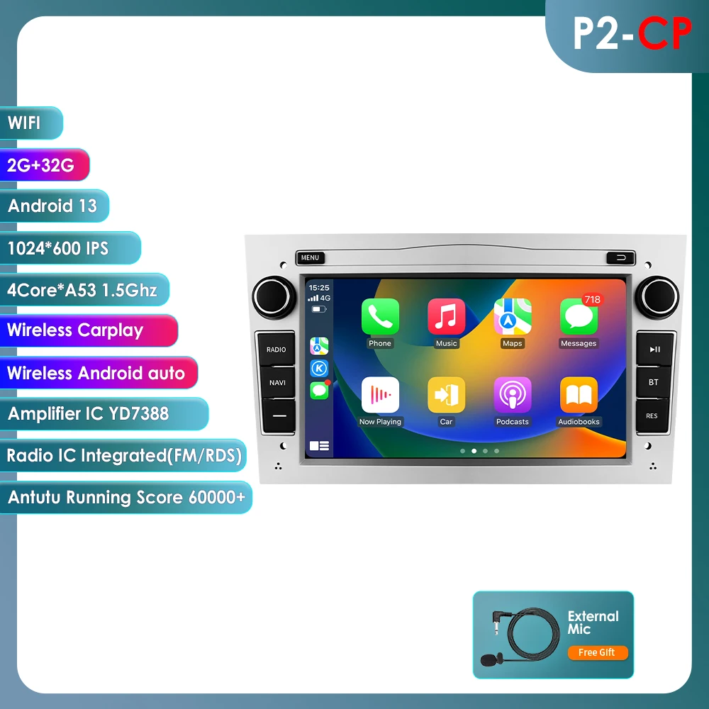 Android 14 Autoradio voor Opel Astra H J 2004 Vectra Vauxhall Antara Zafira Corsa C D Vivaro Meriva Carplay GPS Multimedia Speler - afbeelding 1