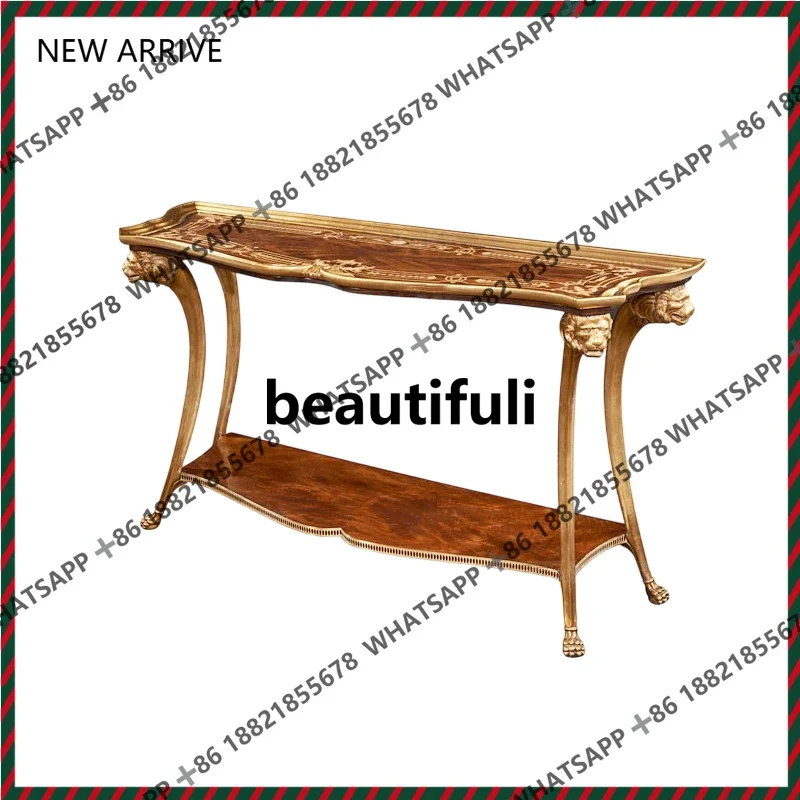 D178 Solid wood gold foil craft entrance table Lion head beast head French entrance table
