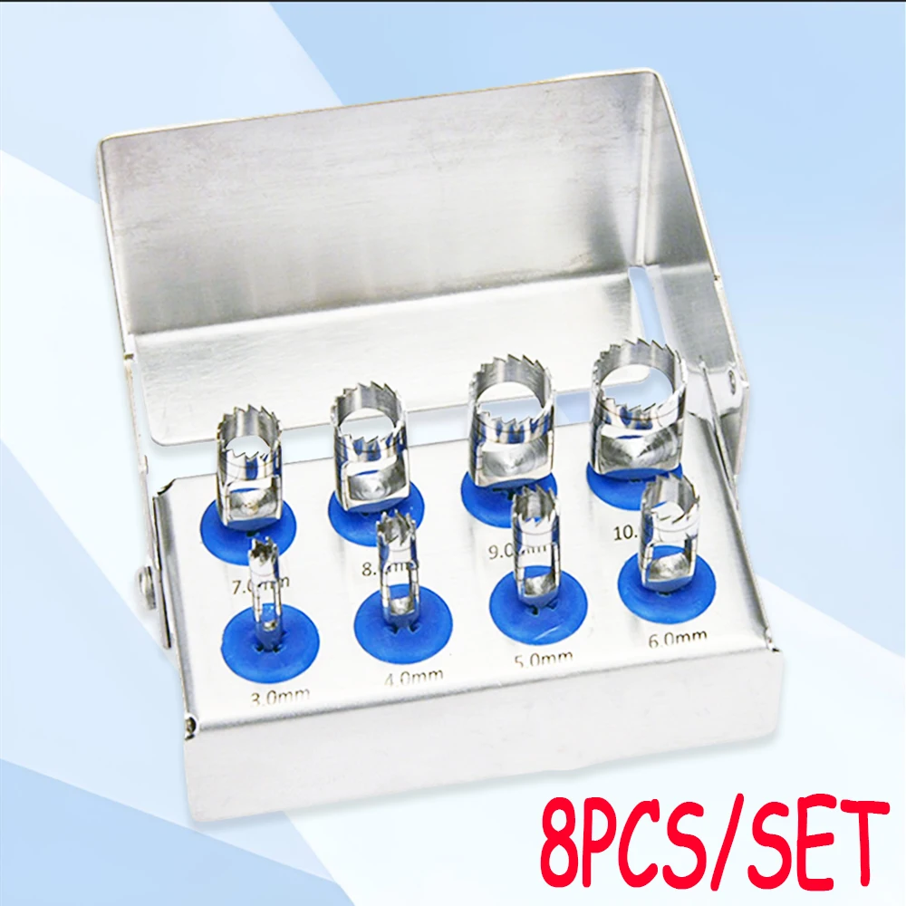 

8Pcs Dental Implant Drill Bone Trephine with Bur Holder for Surgical Implant Tools Set Stainless Steel Instruments
