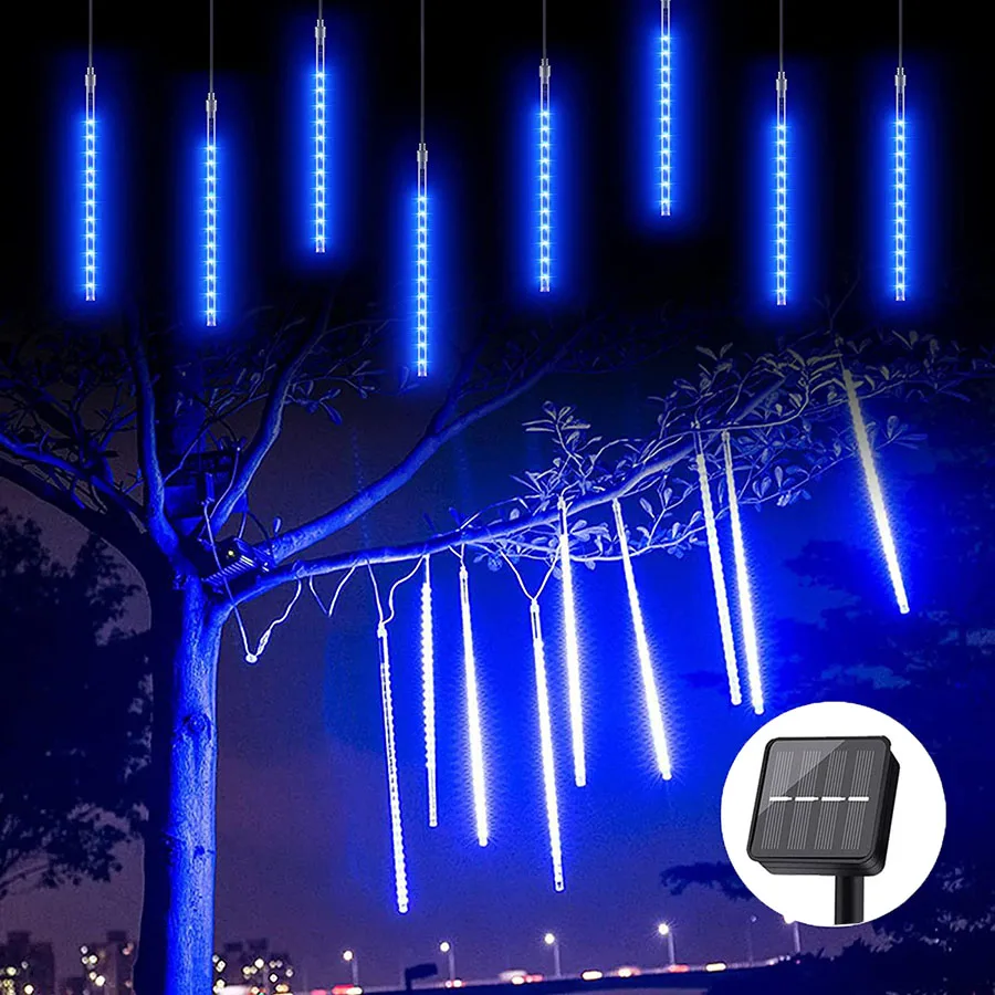 

50CM Solar Meteor Shower Rain Light 8 Tube Outdoor Solar Christmas String Light Solar Powered Snow Falling Raindrop Icicle Light