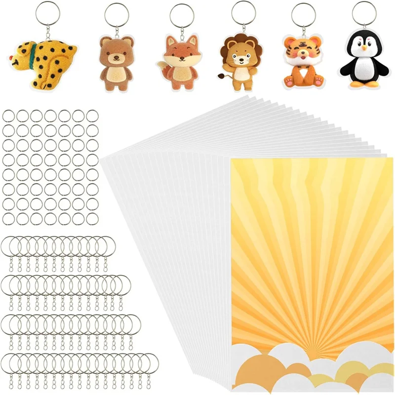 

ABUH-Heat Shrink Film Sheets 50PCS Shrink Plastic Sheets,Shrink Paper Sheets 100 Keychains Shrinky Dink Kit For Creative