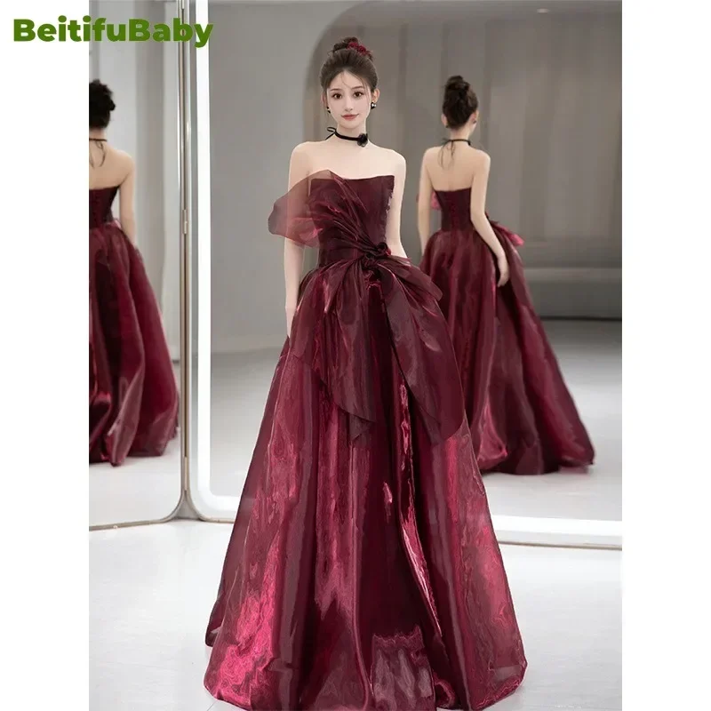 BeitifuBaby Dubai Satin Evening Dress for Women Elegant Light Luxury Slimming Bow Banquet Gown Long Dresses Vestidos De Fiesta