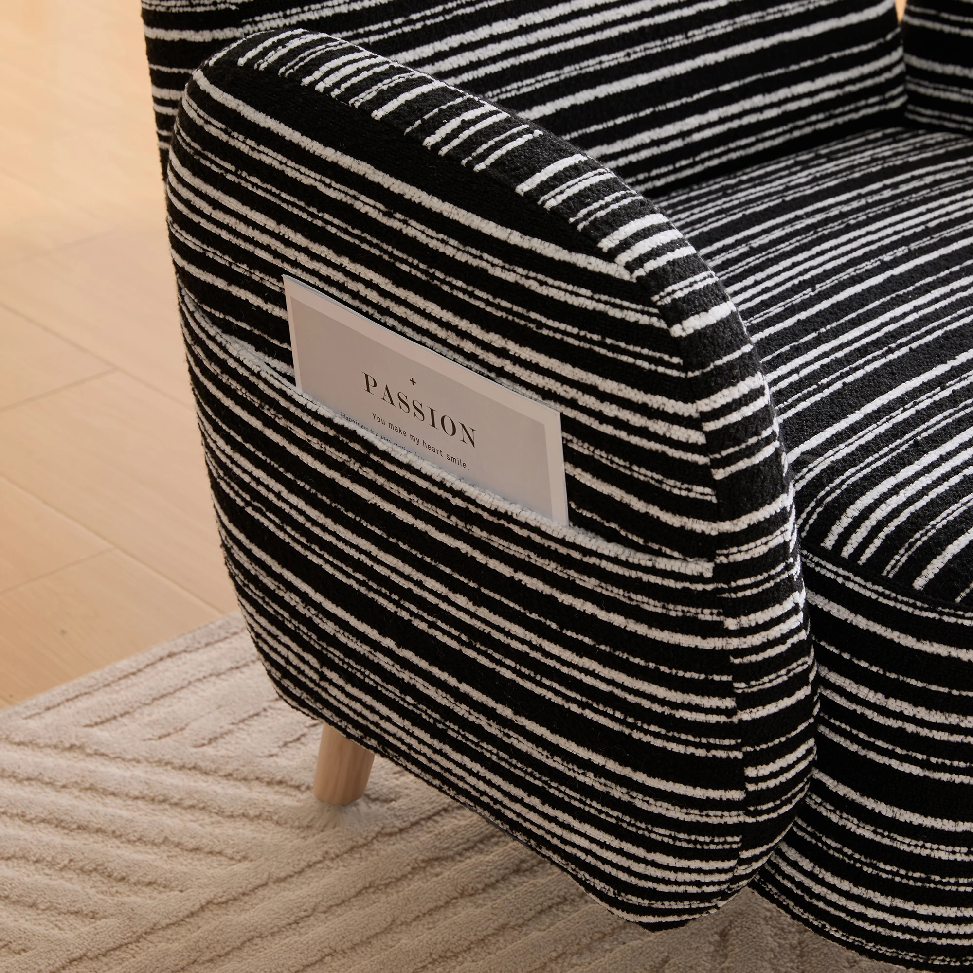 PINGGO Moderner Stoffsessel mit Seitentasche & Massivholzbeinen, Komfortabler Lesesessel für Wohnzimmer Schlafzimmer Büro – Detail 29