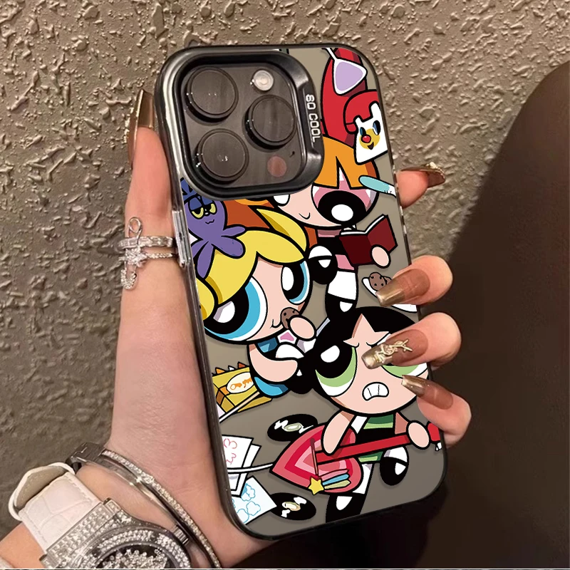 حافظة لطيفة للفتيات من P-Powerpuff لهاتف آيفون 17 16 15 14 13 12 11 Pro Max Plus 17 Air 16E X XR XS Max غطاء ممتص للصدمات صلب #3