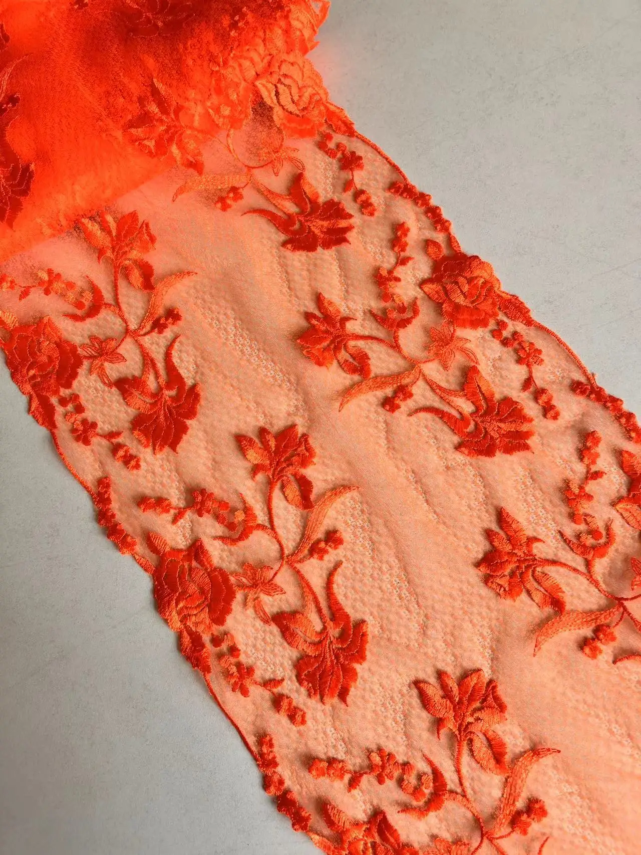 20Yards Orange Embroidered Mesh Lace Trim DIY Lingerie Sewing Accessories Floral Two Sides Embroidered Net Lace for Dress