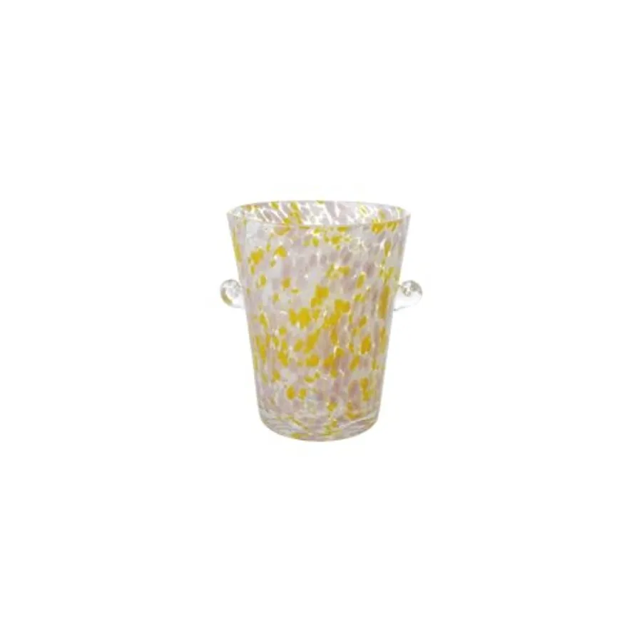 

2 Quart Hand-Blown Confetti Glass Ice Bucket with Handles, Yellow, Pink and White