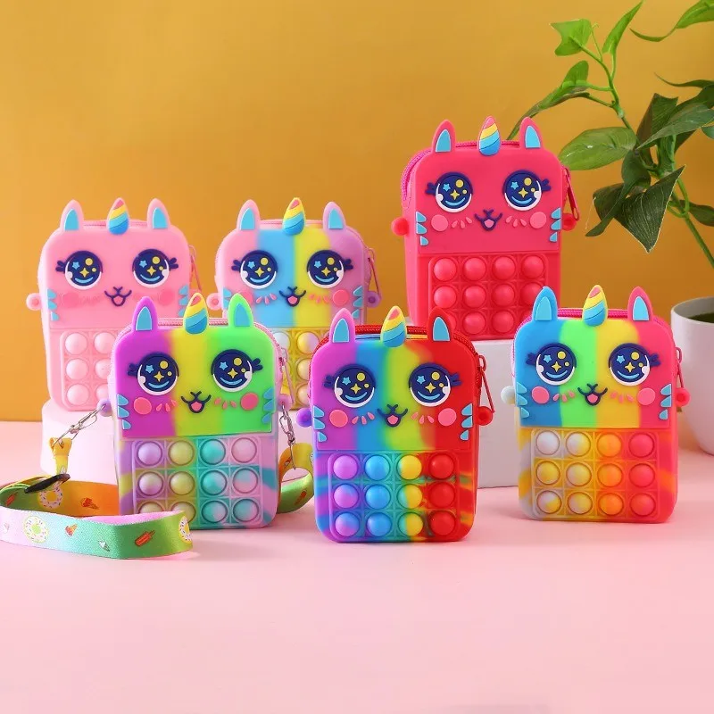 

Girls Toys Silicone Cute Unicorn Messenger Bag Coin Purse Children's Decompression Pop Fidget Toys