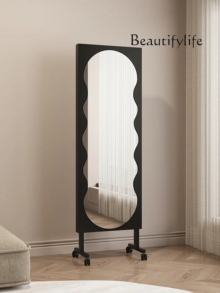 Medieval gallery mirror movable full-body  floor mirror household bedroom full-length mirror magazine rack integrated