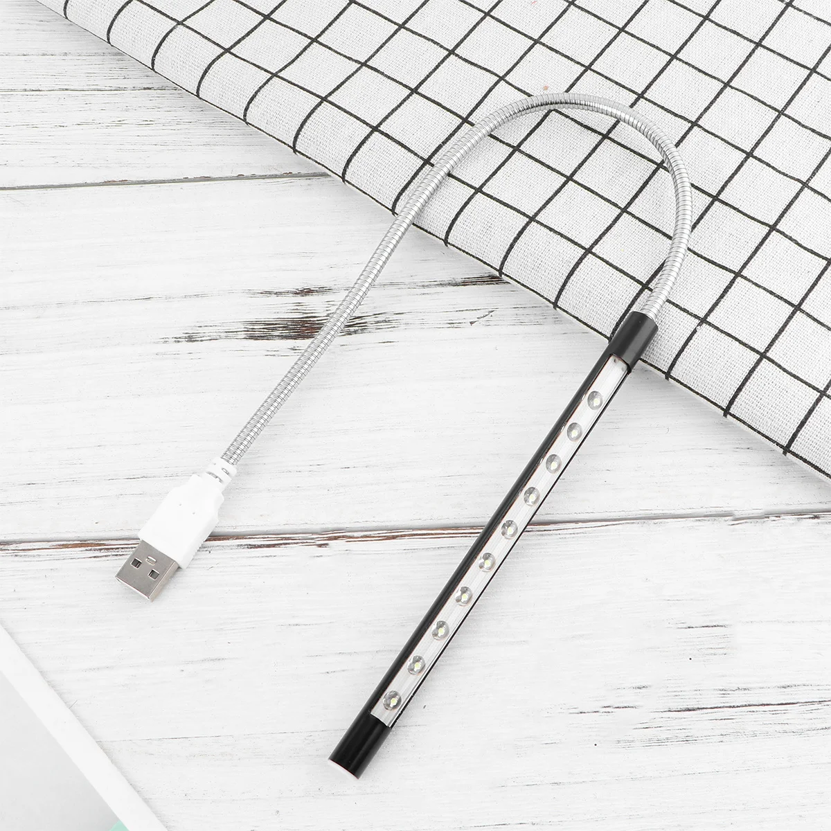 Lampada da notte alimentata tramite USB a 10 LED Lampada da scrivania a collo di cigno regolabile nera per PC portatile Luce USB a lunga durata