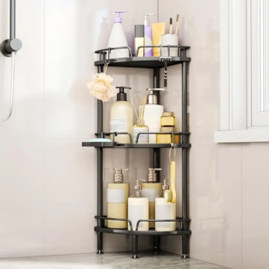 

Угловая полка-органайзер для душа - напольная угловая полка с держателем для мыла, регулируемыми ножками и крючками