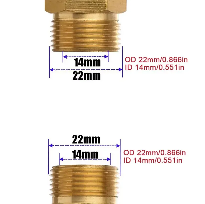 Messing-Hochdruckreiniger-Schlauchadapter: M22-15mm Außengewinde auf M22-14mm Außengewinde für Hochdrucksysteme – Detail 3