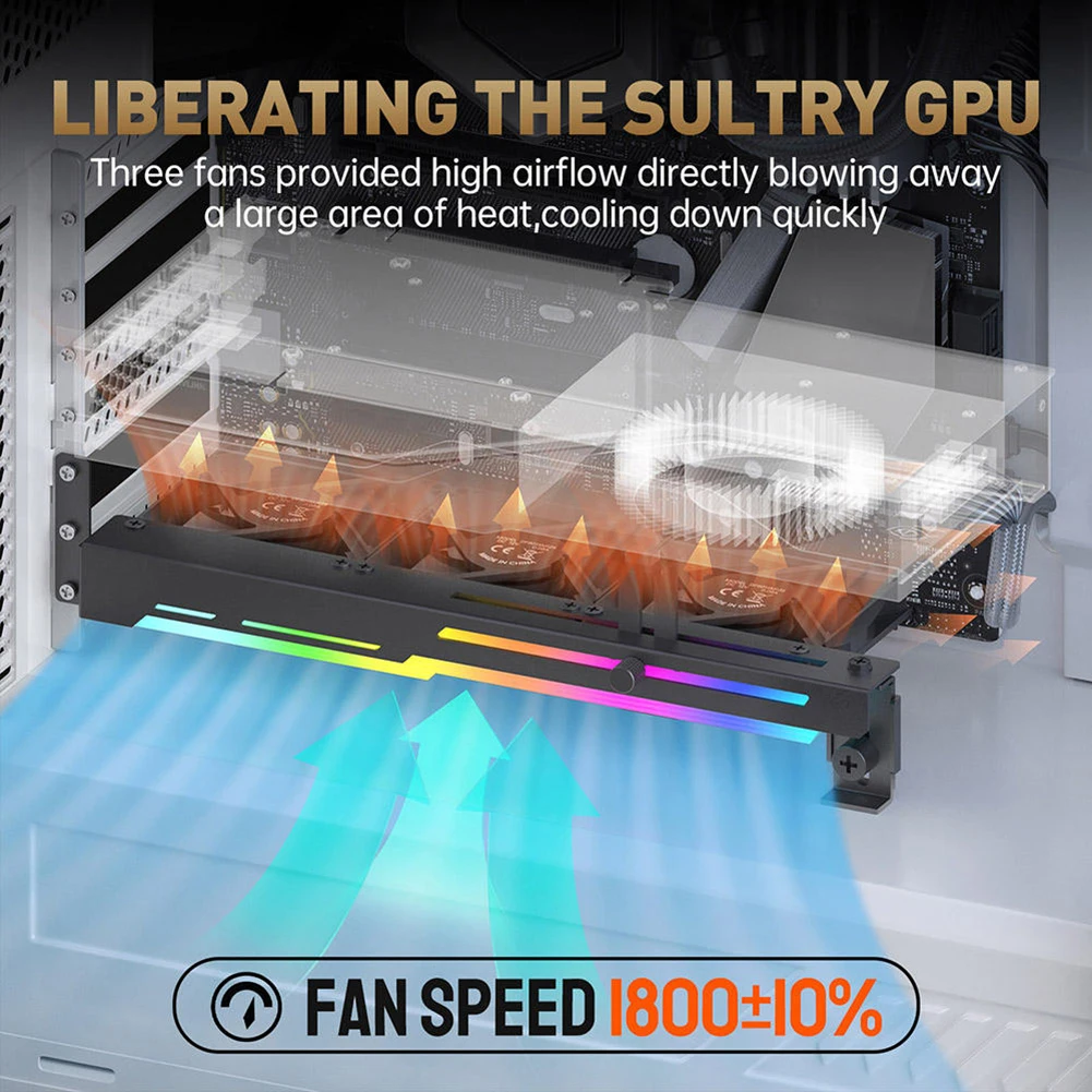 ARGB Customized Video Card Stand Cooling Fan 2-in-1 Horizontal Graphics Card Holder 5V 3Pin PWM Triple Fan PC Case DIY Accessory