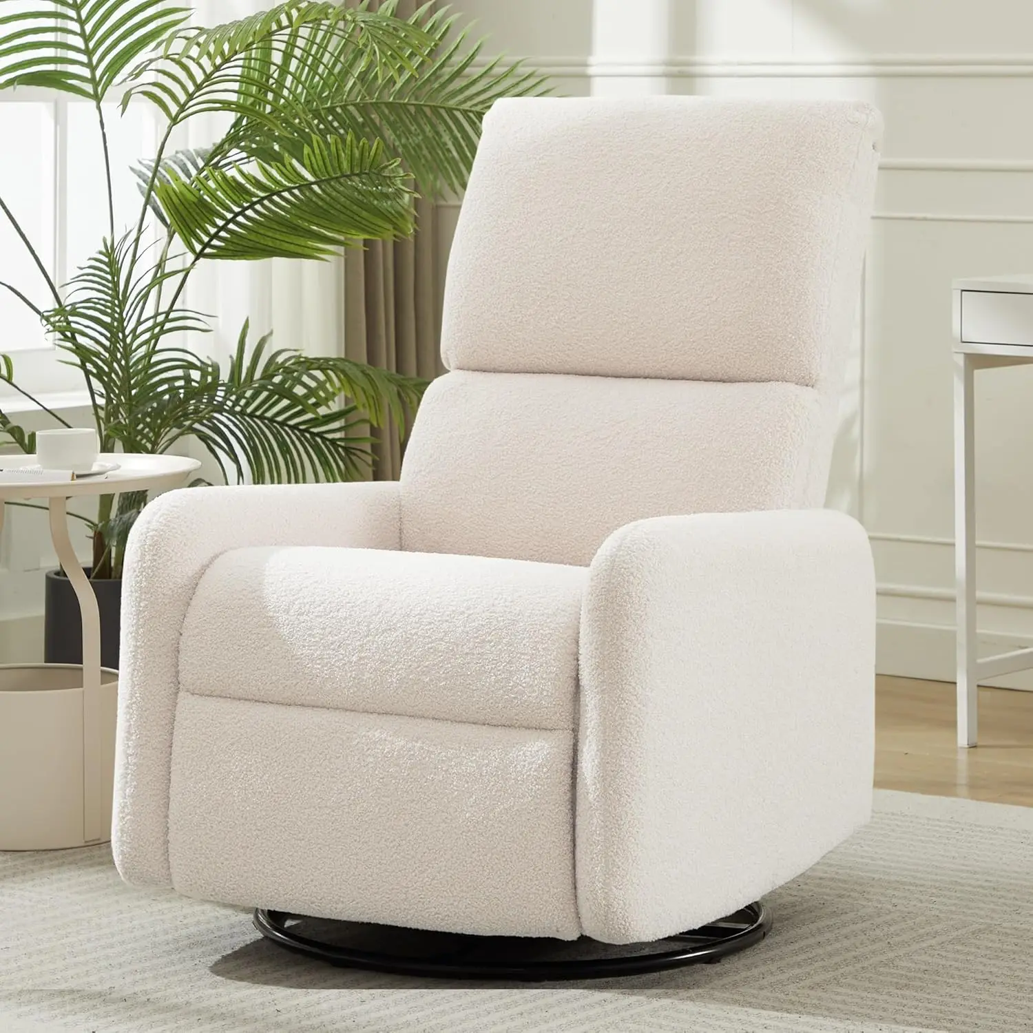 360° Rocking Nursery Chair Sherpa Glider Steel Base Side Pockets Small Space Living Room Customized