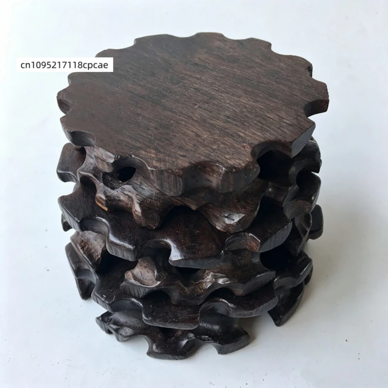 Round Solid Wood Pedestal Ebony & Redwood Display Stand Base for Vase, Bonsai, Crystal Ball, Sculpture, Tea Set & Home Decor