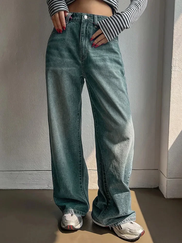 

2025 Women Straight Wide Leg Baggy Jeans Lady Stretchy Low Rise Fit Denim Pants Female Baggy High Street Black Gray Trousers