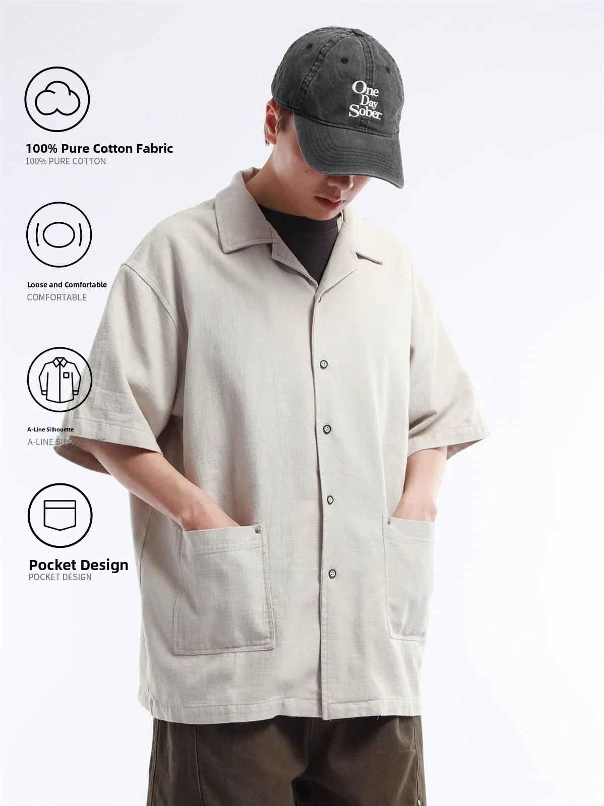 BSAPA 2026 Minimalist Style Pure Cotton Retro Unisex Loose Short Sleeve Cuba Collar Shirt Vintage Look Men's Women's Casual S...