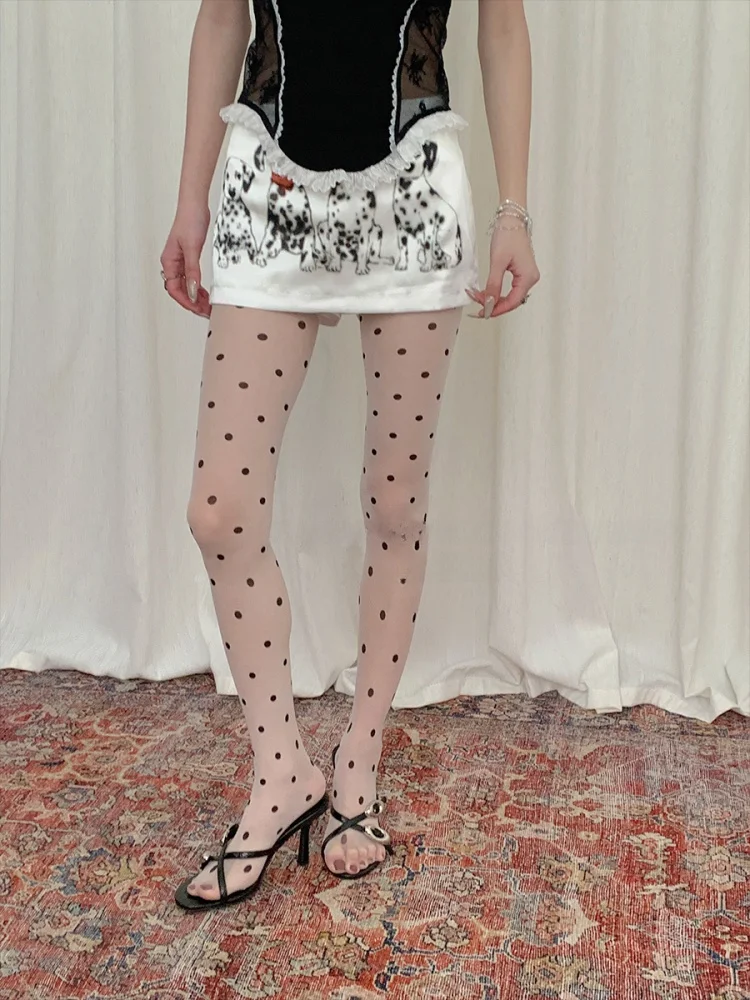 

Утягивающие леггинсы с принтом в горошек в стиле ретро, женские летние тонкие колготки с круглыми точками, белые сексуальные колготки с цветочным принтом для девочек