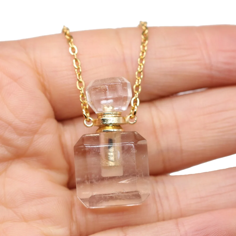 Natural Gem Fluorite Stone Perfume Bottle Pendant Essential Oil Diffuser Pendant Necklace for DIY Necklace Making  Jewelry