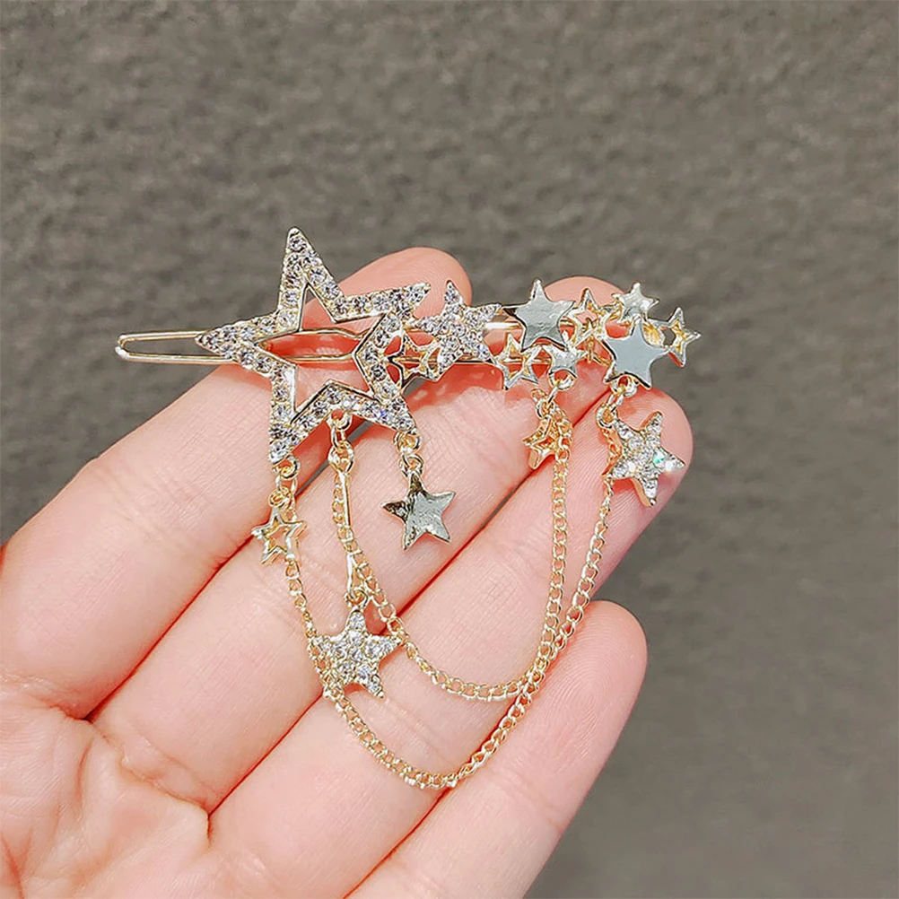 

2pcs Star Hair Clip Fancy Rhinestone Tassel Decorative Girls Headdress Braiding Accessories Durable Creative for Women Party