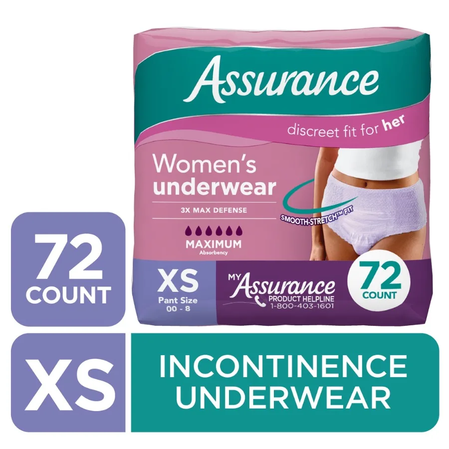 

Women's Incontinence and Postpartum Underwear, XS, Maximum Absorbency, 72 Count