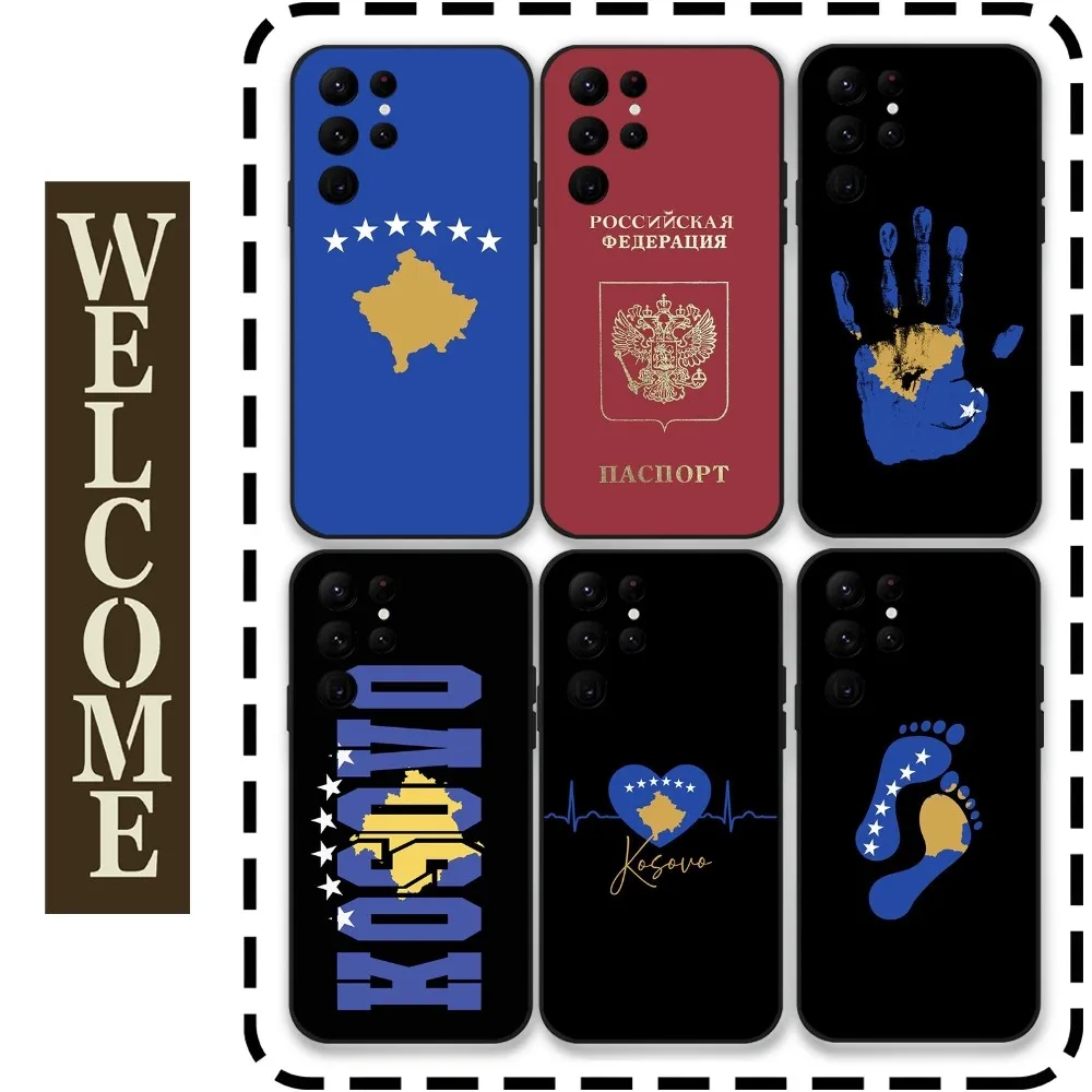 Kosovo Passport Flag Phone Case for Samsung Galaxy S24 Ultra S22 S23 Ultra S21 S20 5G Protective Silicone TPU Funda