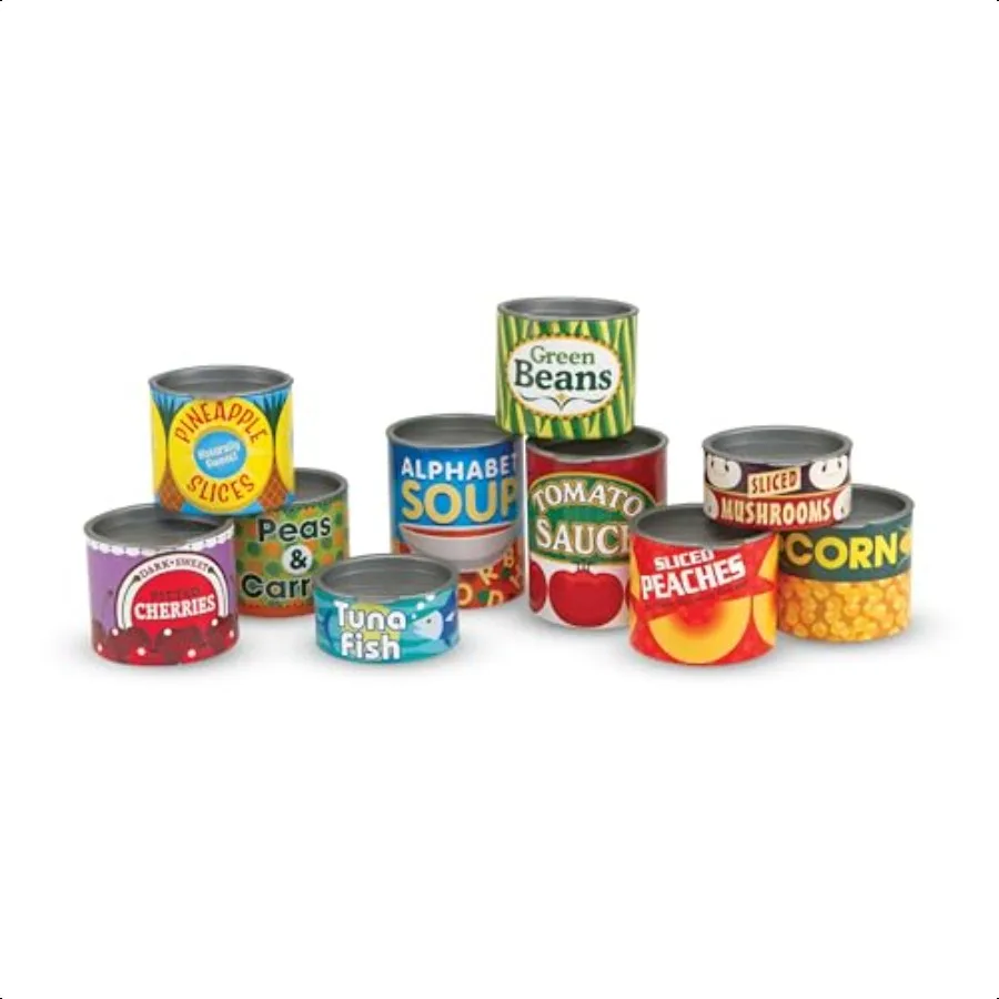 

Melissa Doug Let's Play House Grocery Cans Play Food Kitchen Accory 3+ years 10 Stackable Cans With Removable Lids