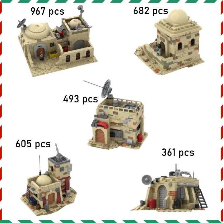 

MOC Desert Planet Building Blocks with Dome Houses Sci-Fi Sand Village Hero Home Model Kit Creative Display Gift for Adults