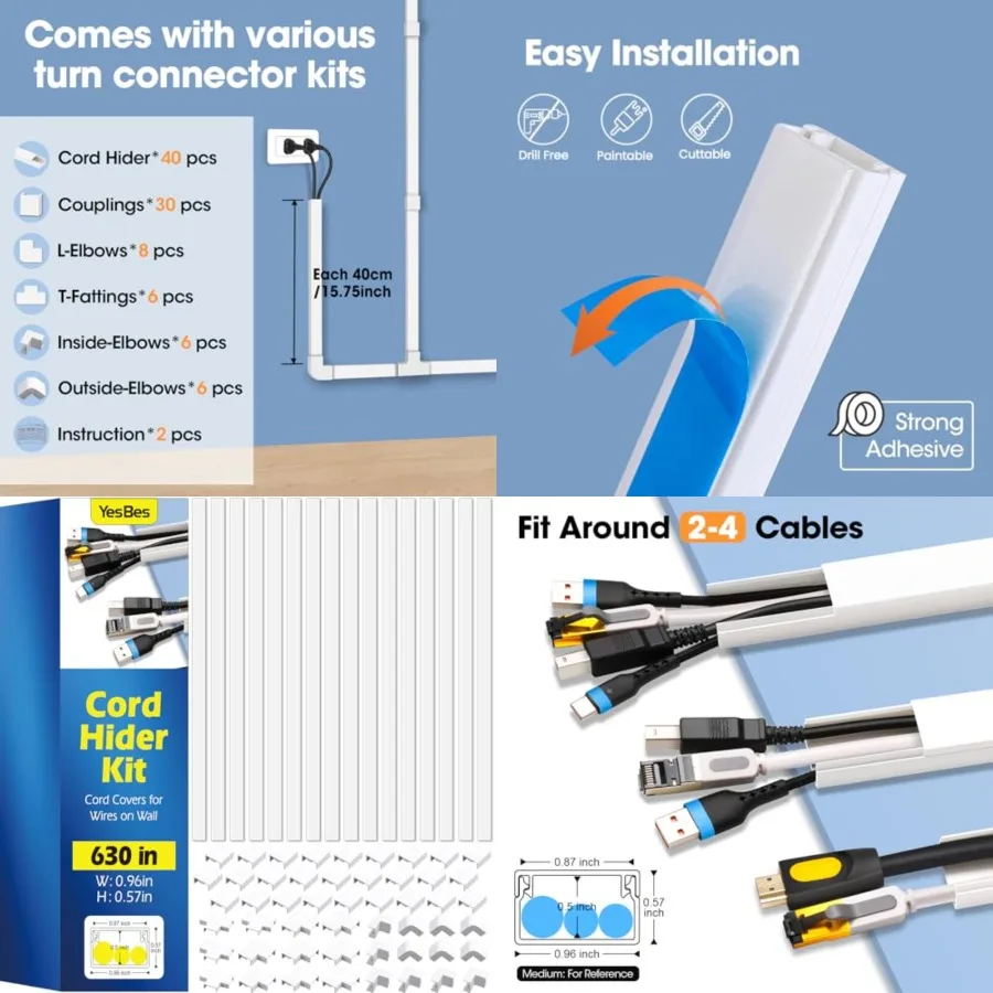 

Cord Hider Kit, Paintable Cable Raceway, Cord Covers for Wires on Wall, Cord Hider for Wall Mount tv, tv Cable Hider Wall kit,