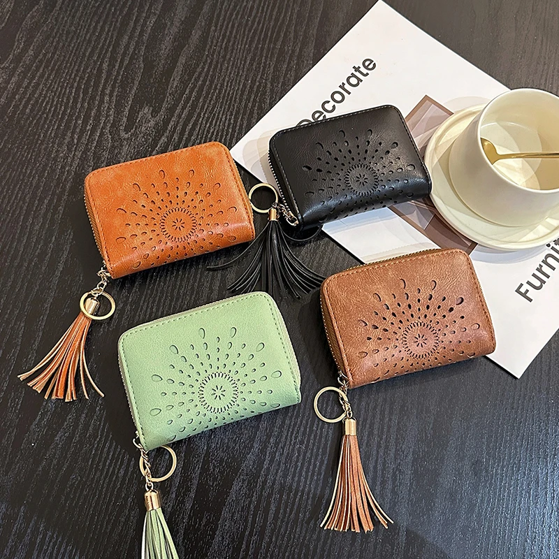 Porte-cartes décoratif Fringe pour femme, nouveau portefeuille design creux en PU, 2023