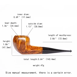 MUXIANG straight handle briar wood tobacco pipe handmade vulcanized rubber pipe mouth six-pointed star bowl 3mm pipe channel