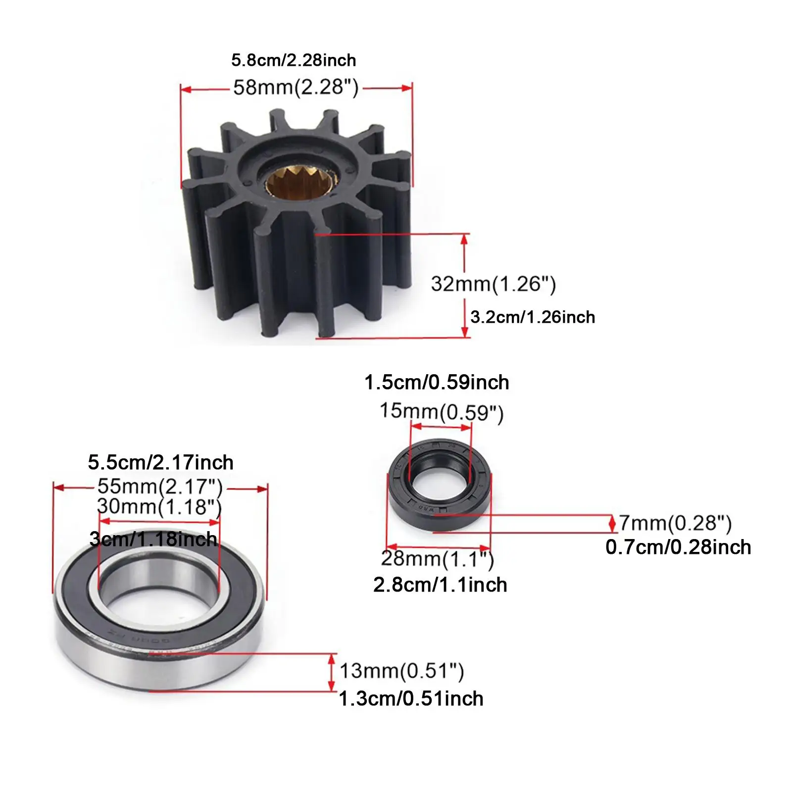 Accessorio kit di riparazione pompa acqua di mare con cuscinetti e girante Installa facilmente la sostituzione 21214595 21214596 21214599 21214601